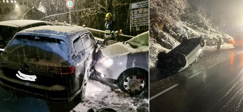 Tamponamenti a catena, scontri e auto ribaltate: decine di incidenti a causa della neve
